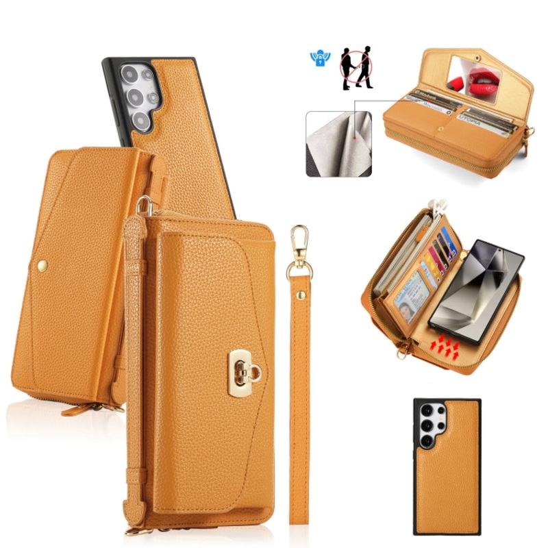 For Samsung Galaxy S24 5G Crossbody Multi-functional Zipper Wallet Litchi Leather Phone Case(Orange)