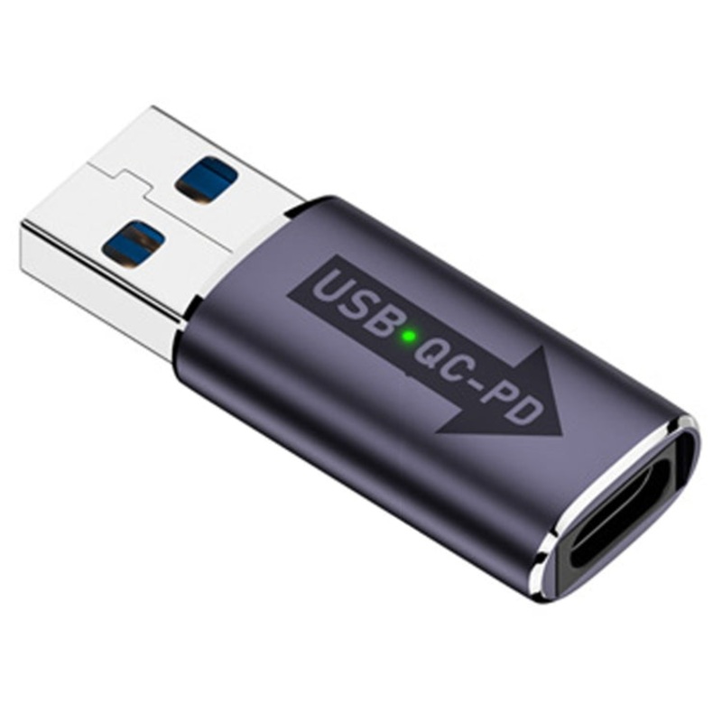 USB-A Male QC3.1 to Type-C Female PD 10Gbps Converter Adapter, Model:Grey with Indicator Light