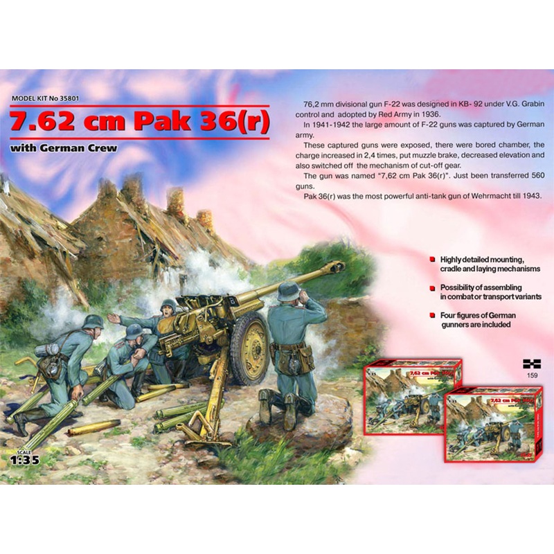 ICM 35801 1/35 7,62 cm Pak 36(r) with German Crew