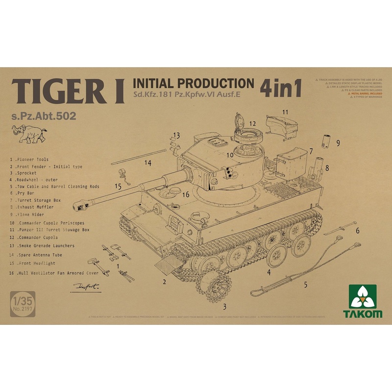Takom 2197 1/35 Tiger 1 Initial Prod. SdKfz.181 PzKpfw.VI Ausf.E sPzAbt.502 4in1