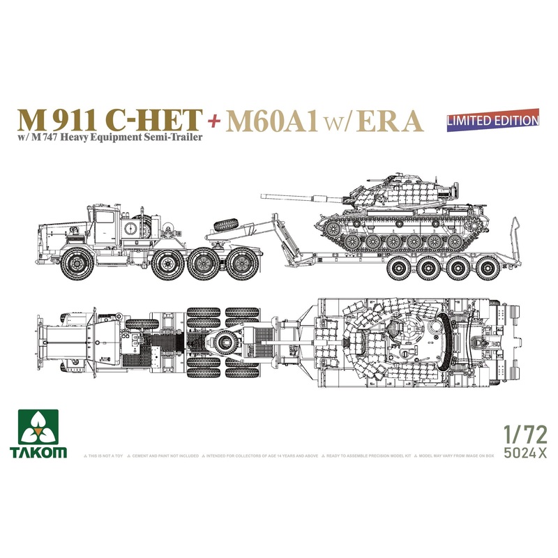 Takom 5024X 1/72 M911 C-HET w/ M747 Heavy Equipment Semi-Trailer + M60A1 w/ ERA
