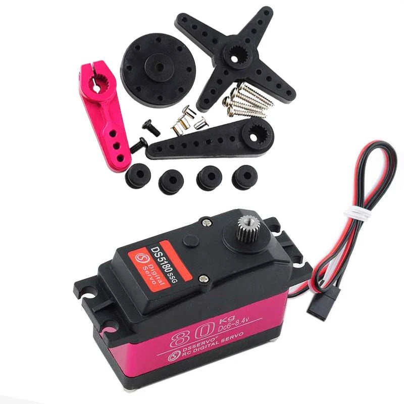 4X DSServo DS5180 - 7.4V 80KG Digital Metal Robotic Servo 180/270 Degree Waterproof IP66 with 25T Servo Arm Servo Motor 180 Degree