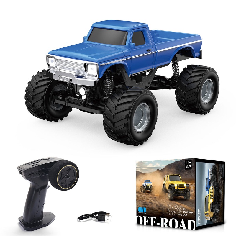 1/36 Scale 2.4G 4WD Proportional RC Off-Road Car LED Lights, Long Battery Life Blue