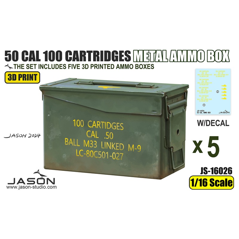 Jason Studios 16026 1/16 U.S. 50 CAL 100 cartridges Metal Ammo Box