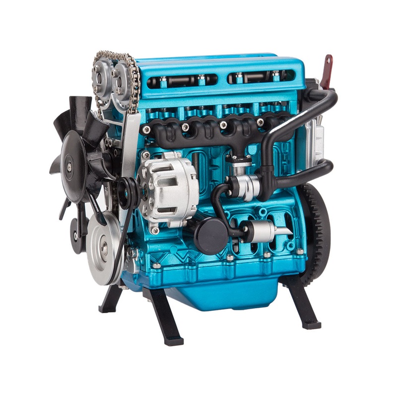 TECHING L4 Engine Model Kit that Works - Build Your Own Engine - Full Metal 4 Cylinder Car Engine Kit Car Engine Model Upgraded Version Blue
