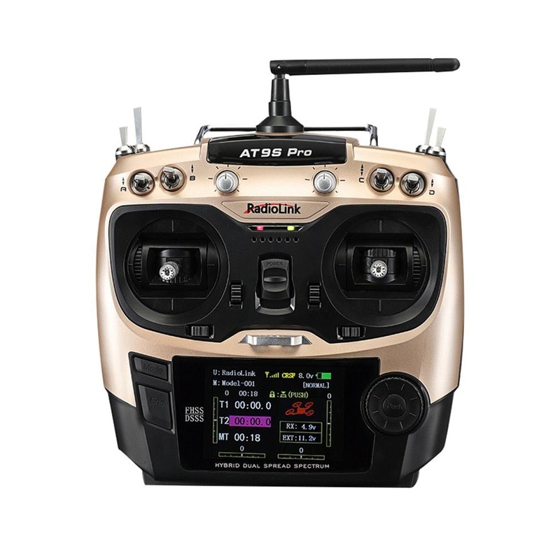 Radiolink AT9S Pro - 12 Channels 2.4G RC Transmitter Radio Controller Support Crossfire Protocol with RX R9DS for Drone Fixed Wing Standard-Gold M1