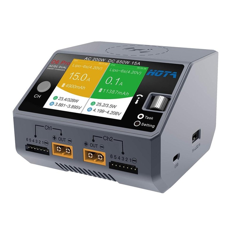 HOTA D6 Pro Charger - AC 200W DC 650W 15A D6 DC 2X325W 2X15 Charger With Wireless Charging for NiZn/Nicd/NiMH Battery Drone Battery D6 Black