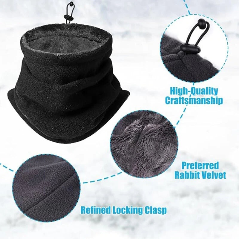 TENGOO 1pc Winter Thickened Fleece Outdoor Cycling Scarf, Warm Neck Gaiter, Windproof Dust Mask, Polar Fleece Neck Cover Black