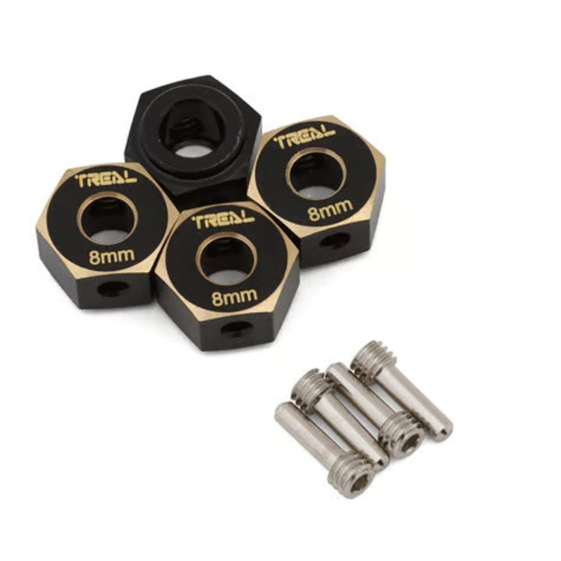 Treal Hobby Axial AXP8 Gilamon Brass Wheel Hex Hub Adaptors (4) (8mm) Black & Gold
