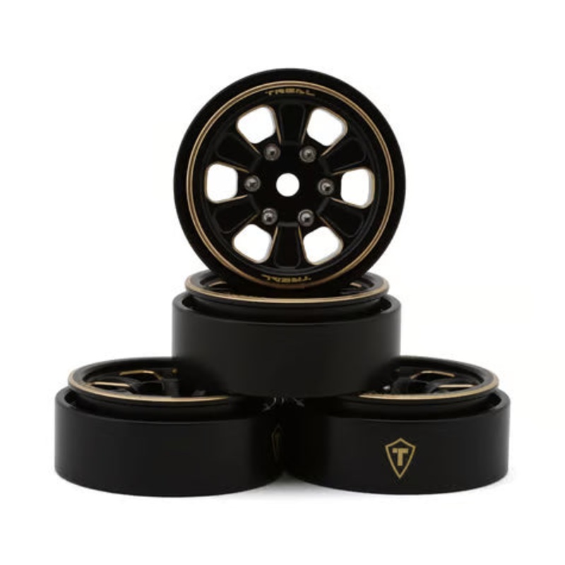 Treal Hobby Type B 1.0" 6-Spoke Brass Beadlock Wheels (38.7g ea) (4) (Black) (38.7g ea) (4)