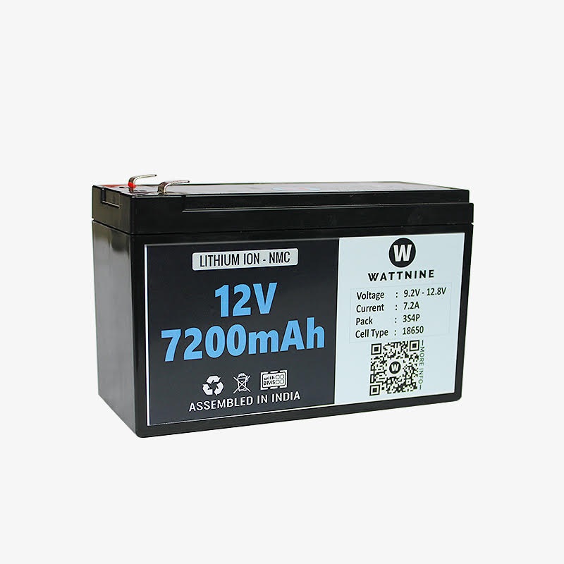 WATTNINE 12V 7.2Ah Li-ion Battery Pack with 3 Year Warranty - Plastic Enclosure