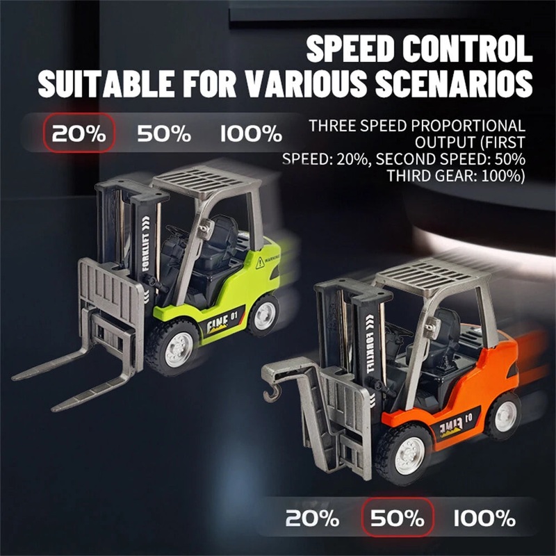 TRASPED HG4-244 RTR 1/64 2.4G Mini RC Car Alloy Forklift with Trailer Remote Control LED Light Sound Engineering Vehicle Desktop Toys Model Collection Gift For Boys Blue