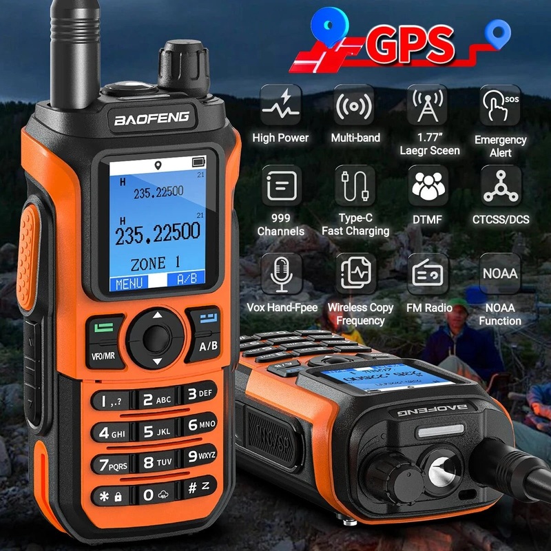 Baofeng UV-21 Pro V3 High Power Multi-Band Handheld Walkie Talkie with bluetooth APP Programming NOAA Weather Alerts 1000 Channels USB-C Charging AM/FM Two Way Radio with Flashlight Function Grey