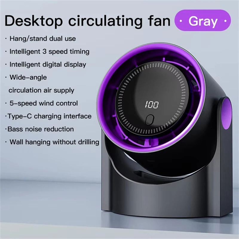 IPRee Mini Cooling Fan Silent Portable Bladeless Fan 100 Level Desktop Fan USB Rechargeable Digital Display High-Speed Circulating Fan White