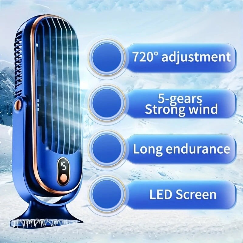 Powerful Desktop Tower Fan 5-Speed Adjustable Desktop Fan With Silent Operation 1200mah Rechargeable Battery Cool Indoors for Home Office White