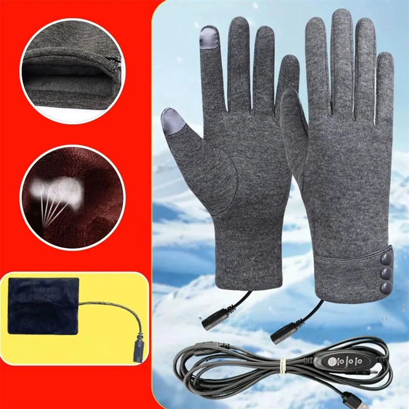 TENGOO USB Heated Gloves 3-Level Adjustable Temperature Thermal Windproof Touchscreen Cycling Winter Gloves for Outdoor Snowboarding Camping Fishing Grey
