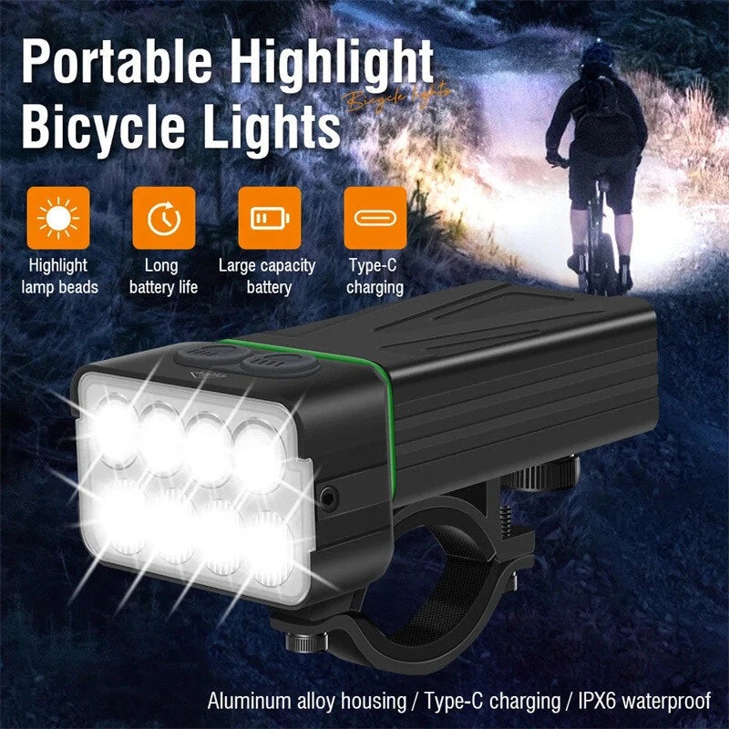 BIKIGHT 8 LED Bike Headlight 900Lm Brightness Dual Distance Beams 4000mAh Battery USB Rechargeable IPX6 Waterproof Rotatable Flashlight for Cycling Camping Fishing Black