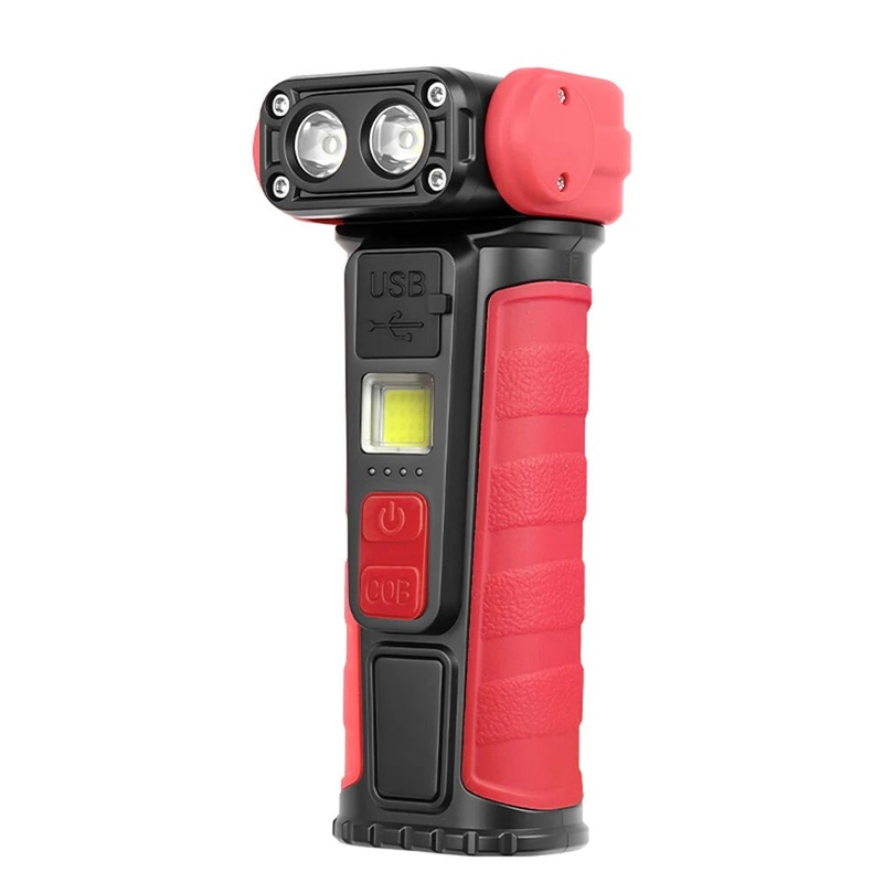 Mini Convenient Rotating Flashlight 6 Modes Adjustable Portable Emergency COB Floodlight Magnetic Work Light For Camping Fishing Black Red