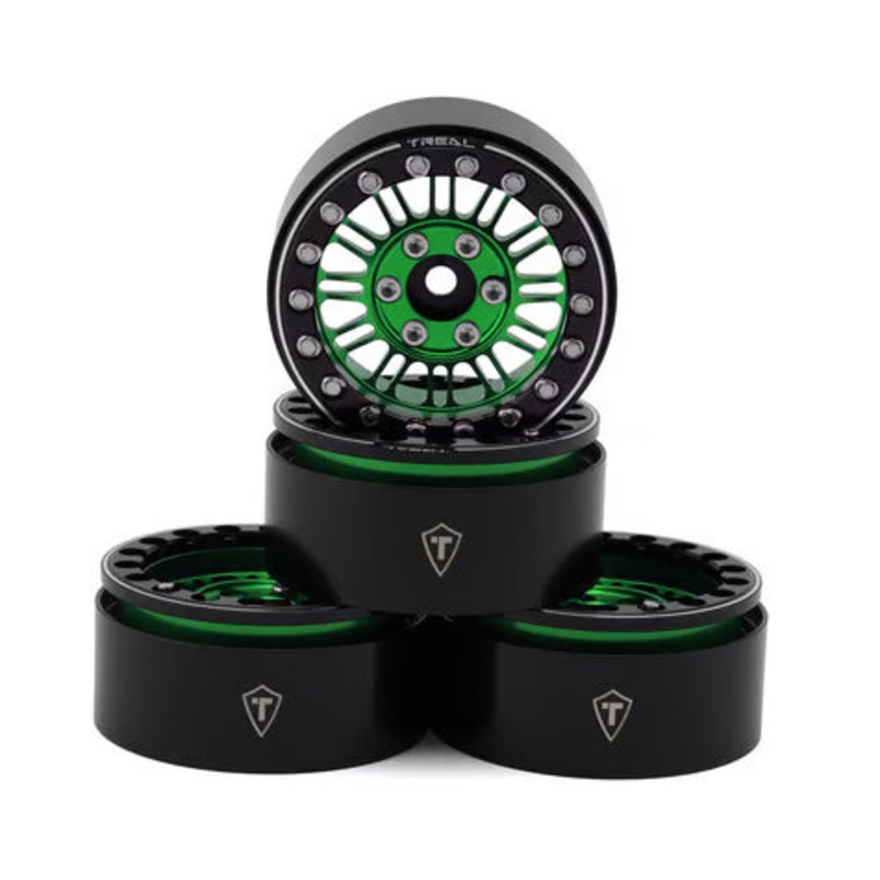 Treal Hobby 1.9" Type K Multi-Spoke Aluminum Crawler Beadlock Wheels (4) (122.7g ea) Green