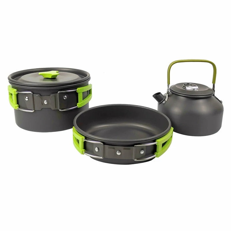 2~3 Person Camping Tableware Aluminum Nonstick Cookware Outdoor Cooking Pan Supplies Kettle Pot Pan Bowl Hiking Trip Picnic Orange