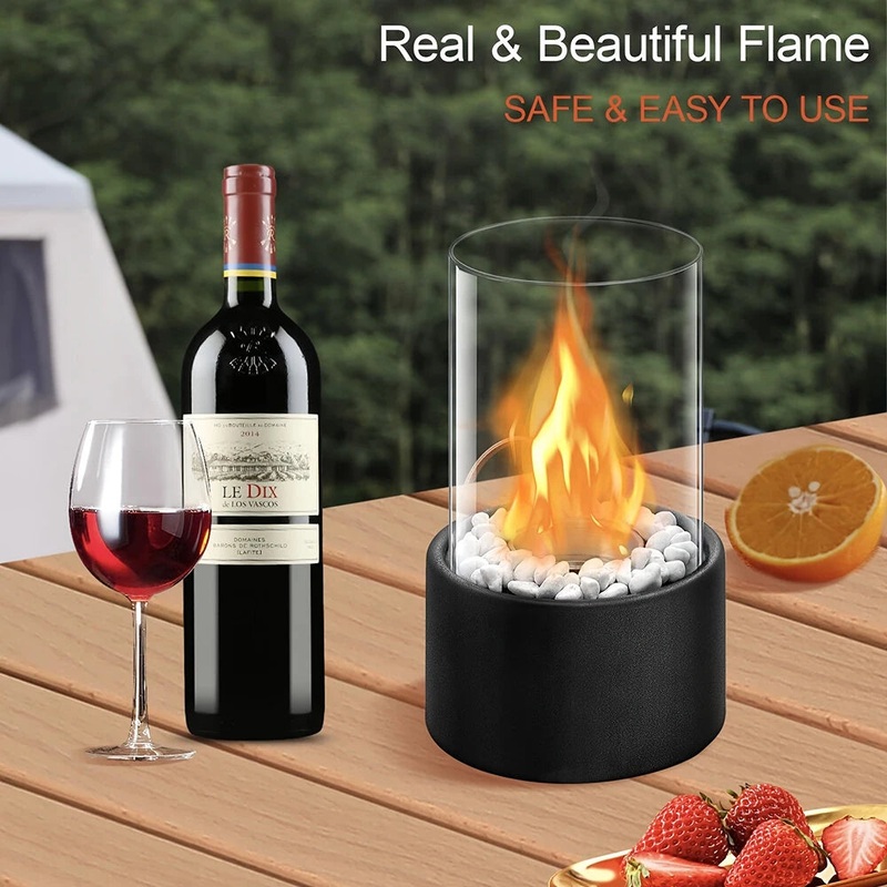 16x27cm Desktop Alcohol Fireplace Lamp Indoor Stainless Steel Small Portable Heating Stove Round Glass Creative Atmosphere Lamp Black