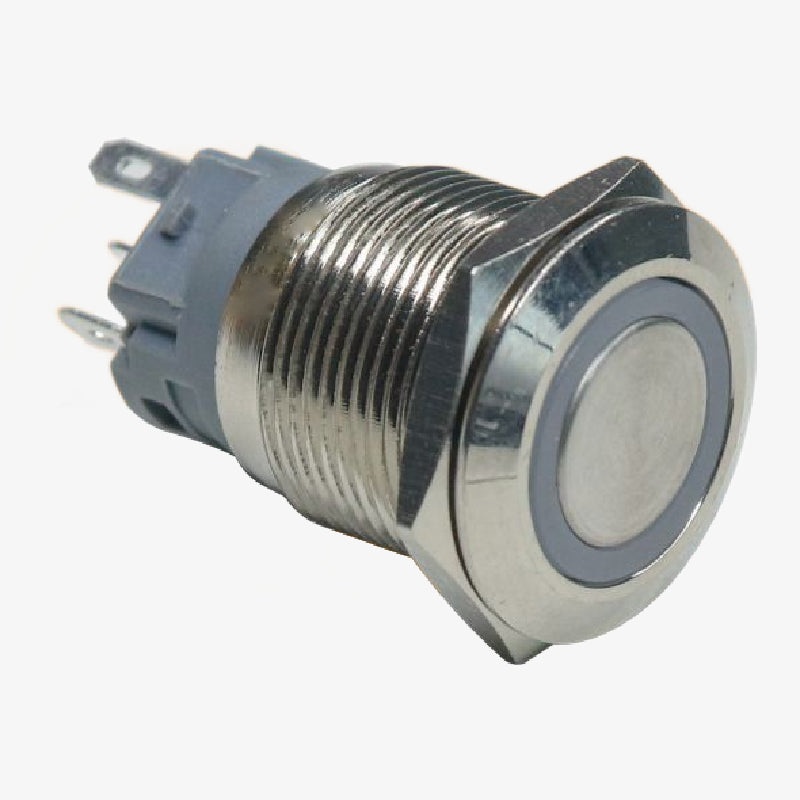 Flat Head 12mm 12V Ring Light Self-Lock Non-Momentary Metal Push-Button Switch - Yellow Light