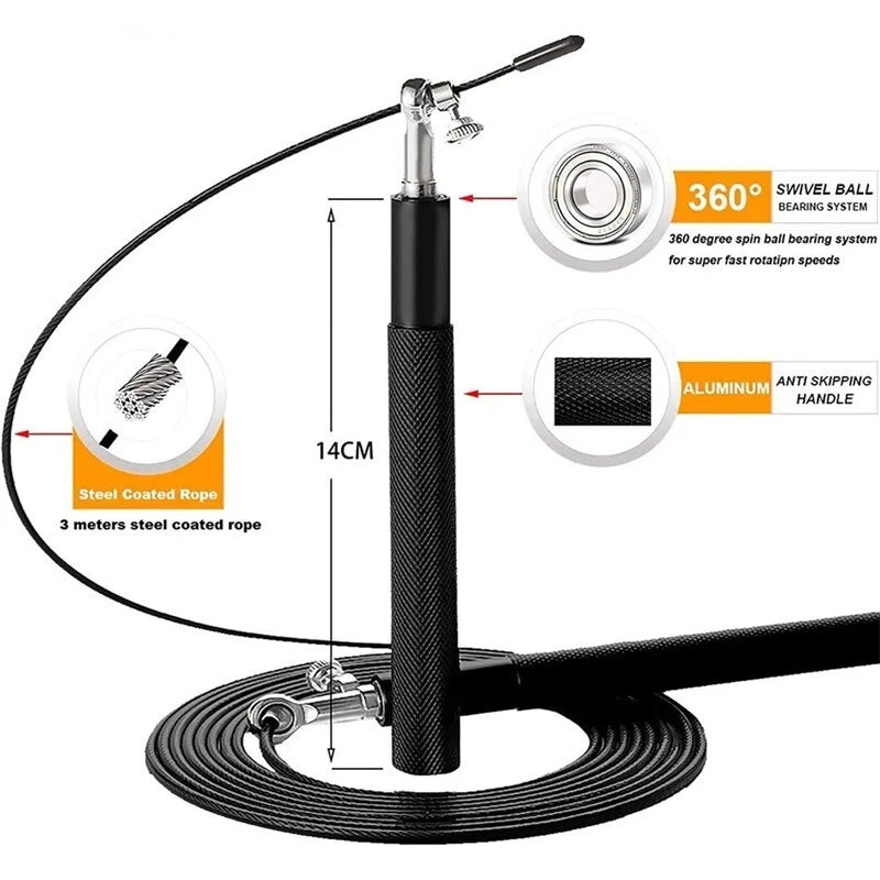 KALOAD Steel Wire Jump Rope Skipping Rope Fitness Sports Professional Training Home Exercise Equipment for Fat Reduction Black