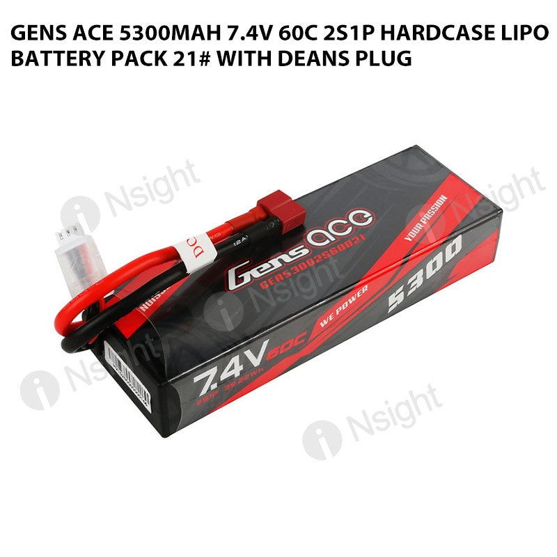 Gens Ace 5300mAh 7.4V 60C 2S1P HardCase Lipo Battery Pack 21# With Deans Plug