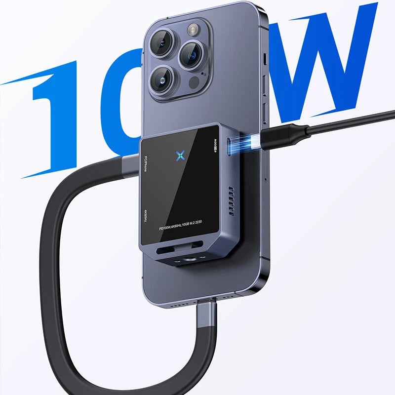 M.2 NVMe SATA 2230 SSD Enclosure Dual Protocol USB 3.2 Gen2 10Gbps 4K HD PD 100W Fast Charging Mobile Hard Drive Case for iPhone 16 Pro 15 14 13 Pro Max Black
