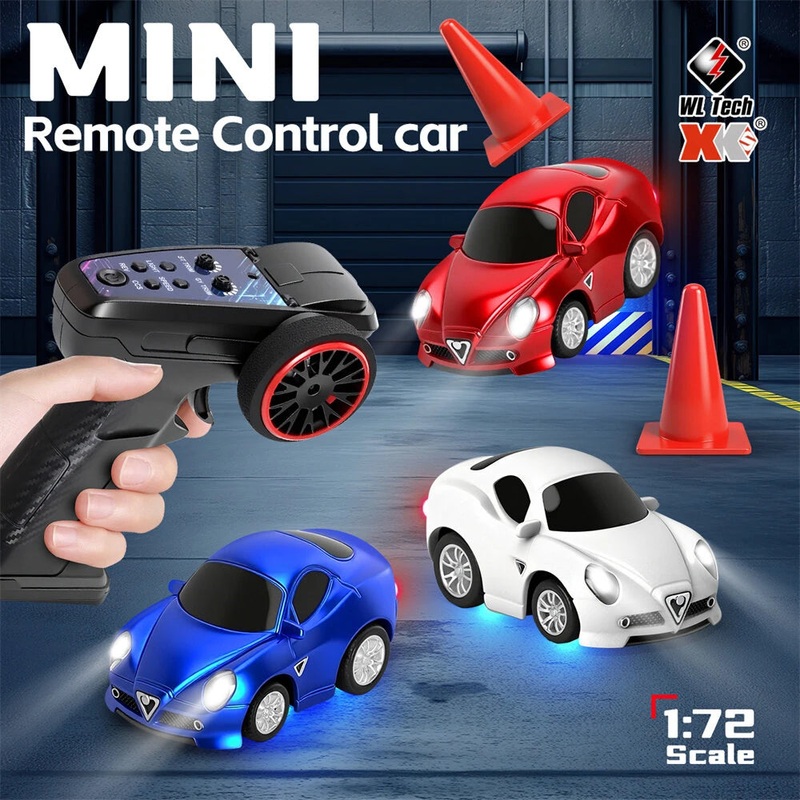 Wltoys Q7201 1/72 2.4G Mini RC Car LED Light 3 Speed Adjustable Full Scale Q Version Desktop Micro Remote Cruise Control Vehicles Models Toys White