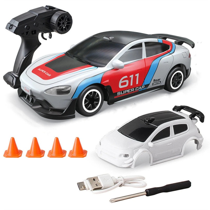 664999 RTR 1/64 2.4G 4WD Drift RC Car Mini Racing LED Light Remote Control High Speed On-Road Vehicles Models Boys Gifts Toys Red & White