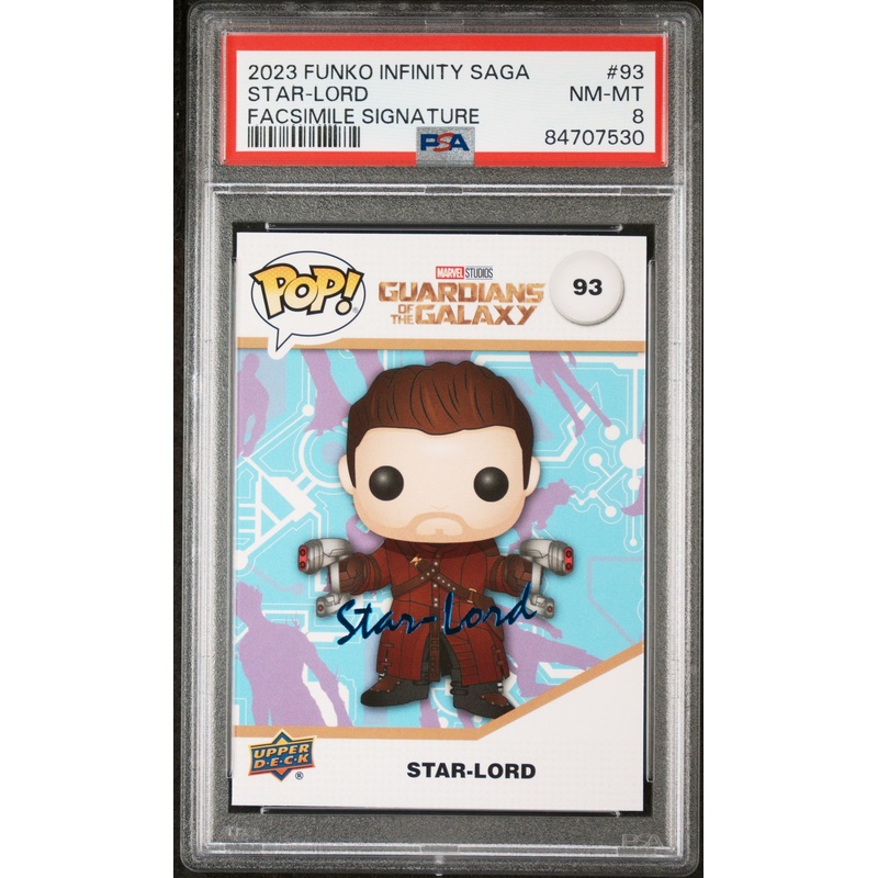 2023 UPPER DECK FUNKO POP MARVEL STARLORD FACSIMILE SIGNATURE #93 PSA 8