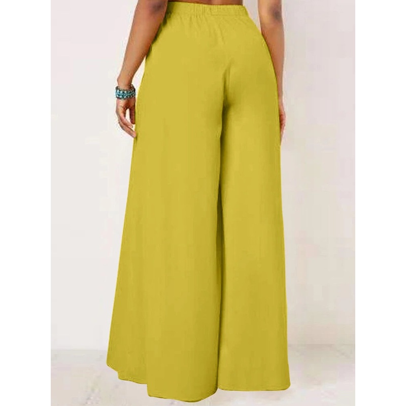 ZANZEA Women Solid Color Bowknot Pleated Loose Casual Wide Leg Pants Black