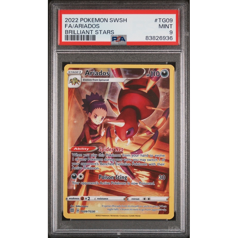 2022 POKEMON SWORD & SHIELD BRILLIANT STARS Full Art ARIADOS #TG09 PSA 9