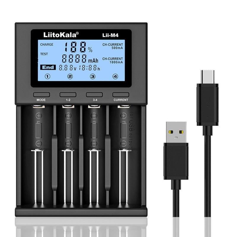 LiitoKala Lii-M4 Type-C Smart Charger AA/AAA & 18650/26650 with LCD Display