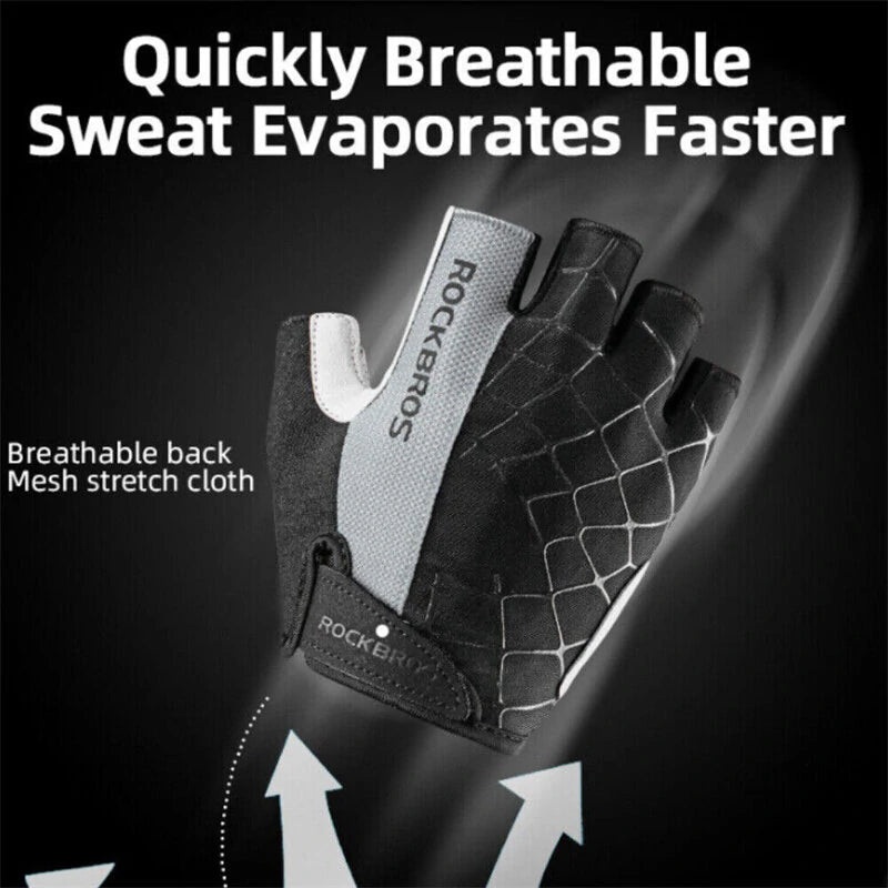 ROCKBROS Half Finger Bicycle Gloves PU Leather Breathable Non-slip Fashion Gloves for MTB Bike Cycling Fun
