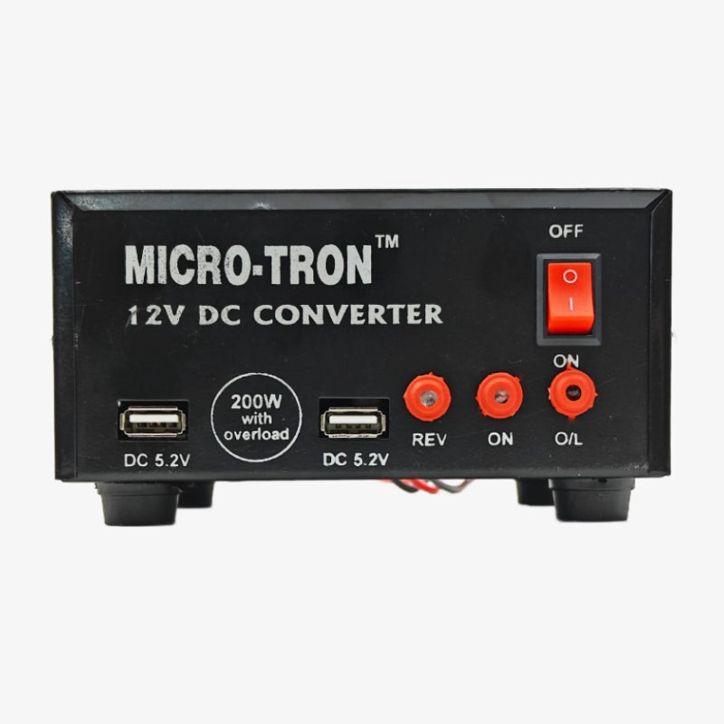 12V to 220V DC to AC Converter - 200W with Overload Protection Light