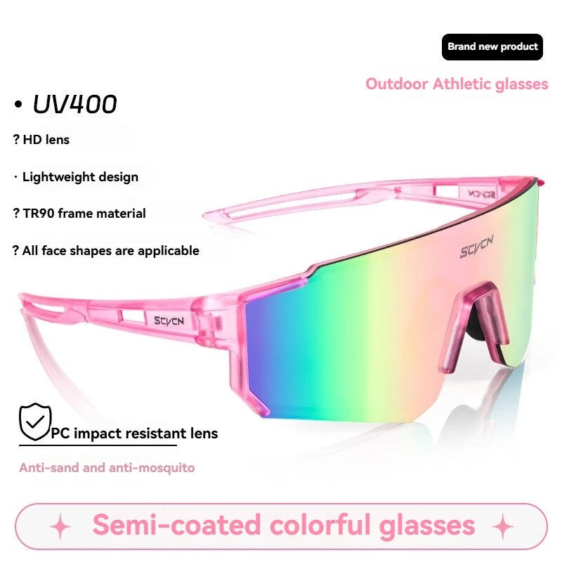 SCVCN UV400 HD Polarized Cycling Sunglasses Women Men Outdoor Sports Bike Glasses Windproof Fishing Hiking Bicycle Sun Glasses Goggles Pink