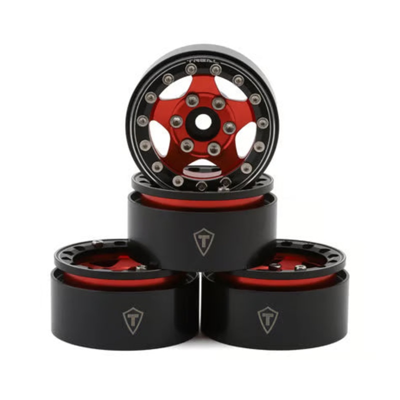 Treal Hobby Type B 1.55" Classic 5-Spoke Beadlock Wheels (4) (102.5g ea) Red