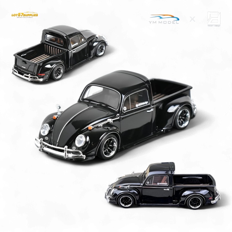 YM Model Volkswagen Beetle Pickup Truck FUSCUP Black 1:64