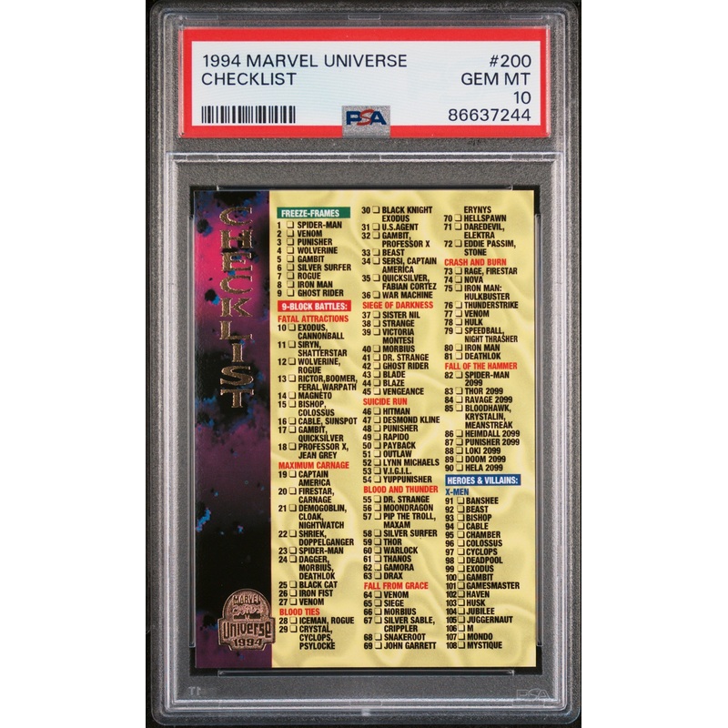 1994 MARVEL UNIVERSE CHECKLIST #200 - PSA 10