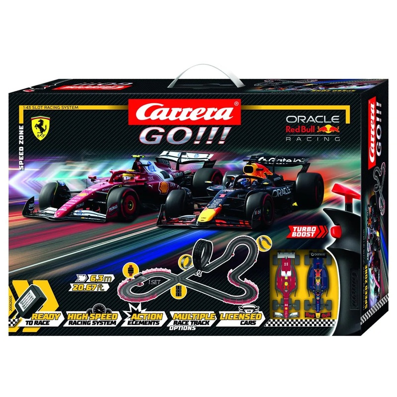 Carrera GO!!! Speed Zone 1/43 Slot Car Racing Track Set w/Oracle Red Bull Racing RB21 & Ferrari SF-25 Formula 1 Cars