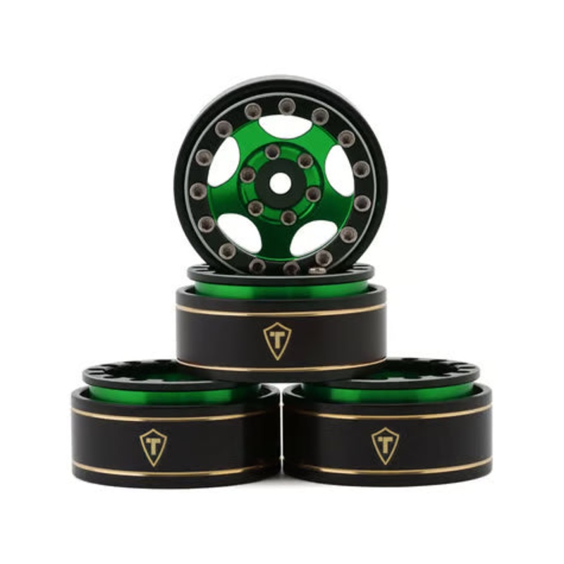 Treal Hobby Type B 1.0" 5-Spoke Beadlock Wheels (4) (22.4g) Black/Green