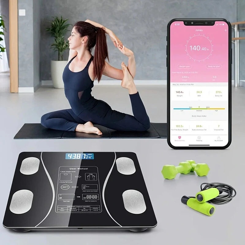 KALOAD USB+Solar Powered Body Fat Scale BMI Scales Smart Wireless Digital Bathroom Weight Scale Body Composition Analyzer