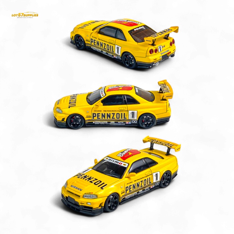 Fast Speed Skyline GT-R R34 Nismo Z-Tune Pennzoil #1 Yellow 1:64