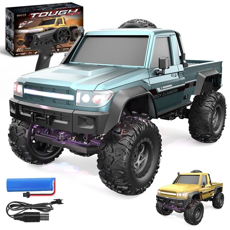 ENOZE E201 E202 RTR 1/20 2.4G 4WD RC Car Rock Crawler Off-Road Climbing Truck LED Light Full Proportional Control Straight Bridge Aluminum Axles Central Differential Vehicles Models Toys Blue