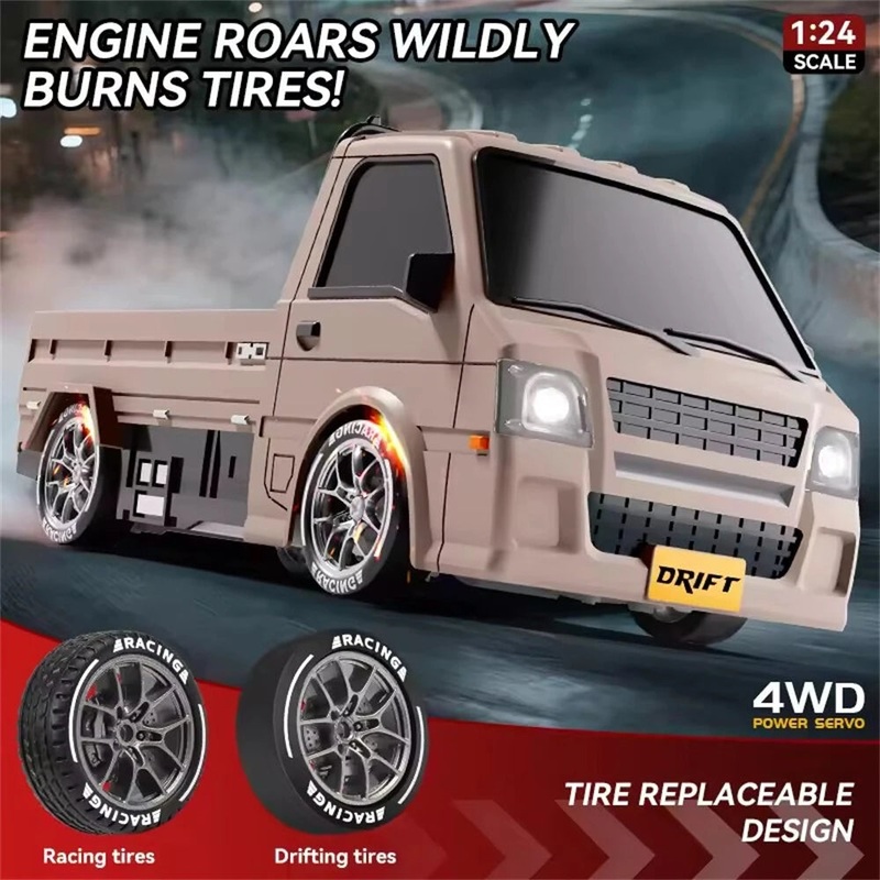 S817 RTR 1/24 2.4G 4WD MINI Drift RC Car Van Truck LED Light High Speed Simulation Desktop Cargo Dual Speed Remote Control Vehicles Models Toys White