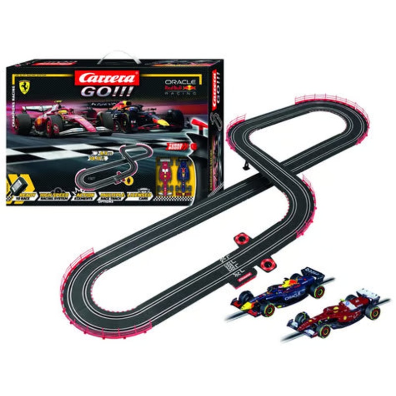 Carrera GO!!! Champion's Racing 1/43 Slot Car Racing Track Set w/Oracle Red Bull Racing RB21 & Ferrari SF-25 Formula 1 Cars