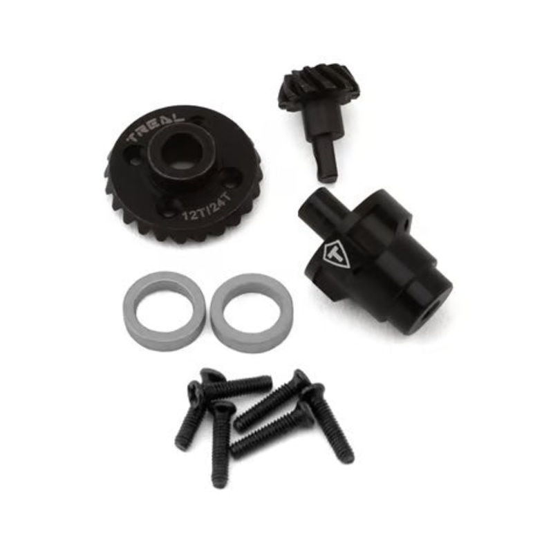 Treal Hobby FCX24 Hardened Steel Differential Gear Set (12T/24T) (Locked) w/Spool Locker Black Gear Set (12T/24T)