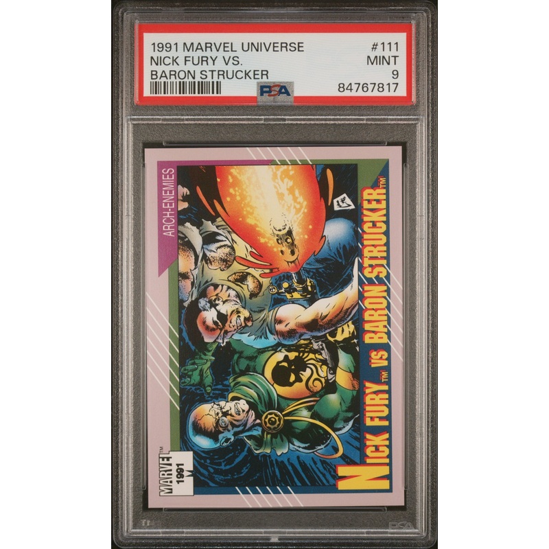 1991 MARVEL UNIVERSE NICK FURY VS. BARON STRUCKER #111 - PSA 9